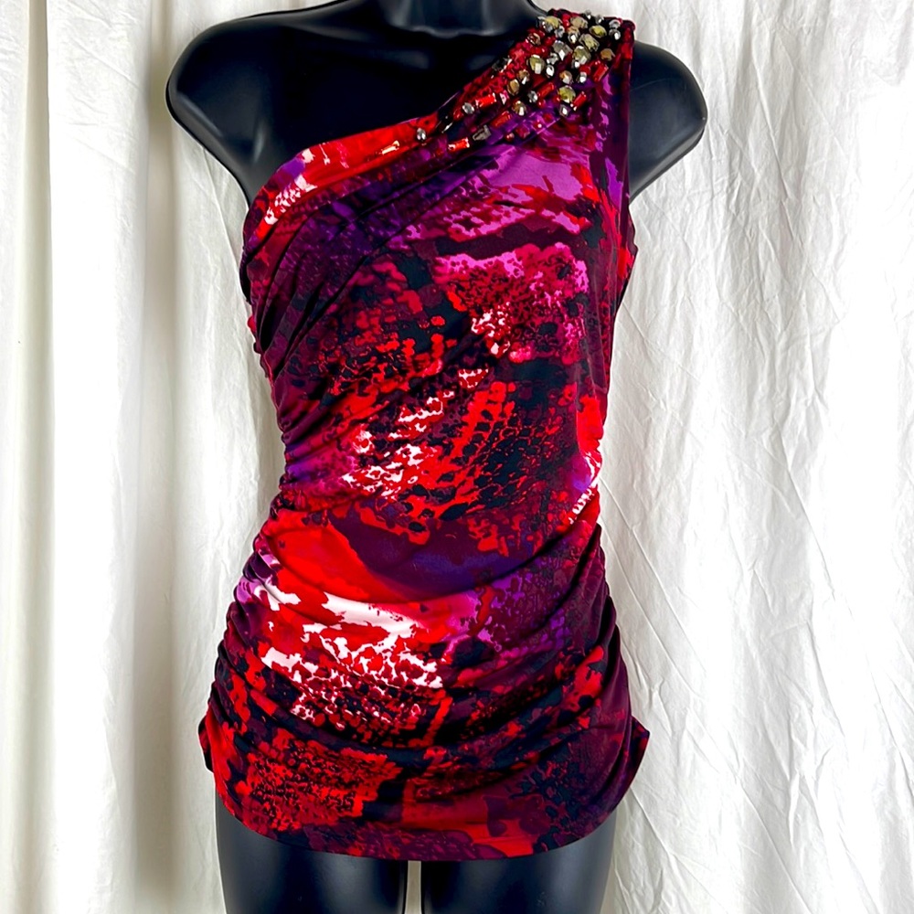 Cache One Shoulder Top Blouse - XS  multi color pattern EUC